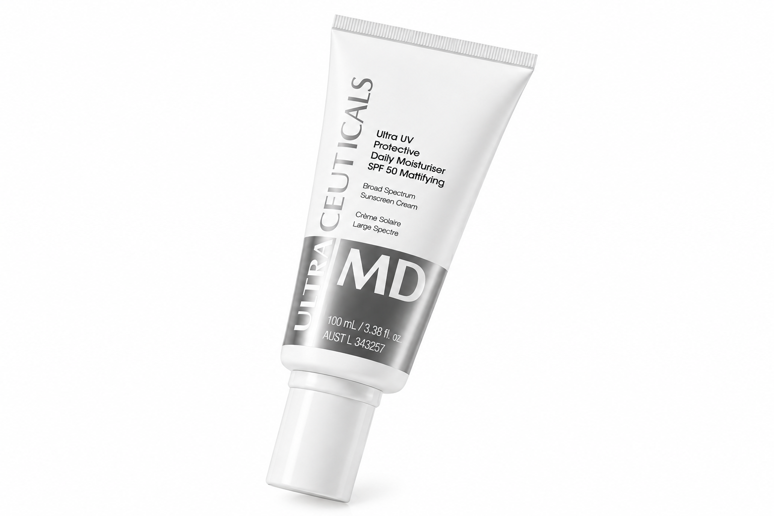 Angled view of Ultraceuticals MD Protective Daily Moisturiser SPF 50 Mattifying 100mL